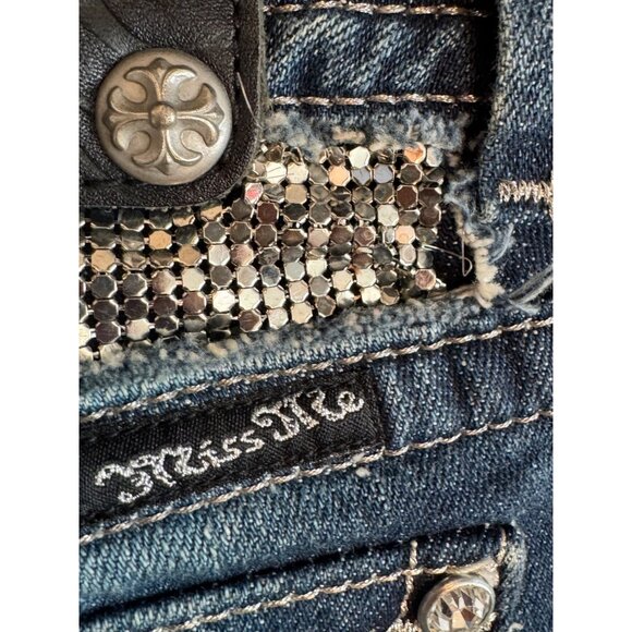Vintage Y2K Miss Me Bootcut Jeans Womens Size 27 Dark Wash Embellished Sequin Po - Picture 10 of 10